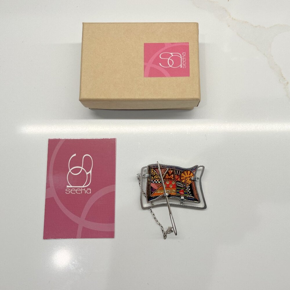 NIB SEEKA QUILT PIN - HAND PAINTED METALLIC FIBROUS STAINLESS STEEL RESIN ARTSY